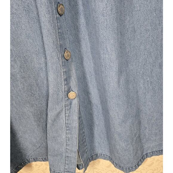 VTG PTNY Denim Jean Midi Dress Jumper XL Blue Cotton Sleeveless Painted Design - Picture 6 of 16